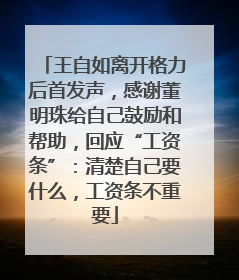 王自如离开格力后首发声，感谢董明珠给自己鼓励和帮助，回应“工资条”：清楚自己要什么，工资条不重要